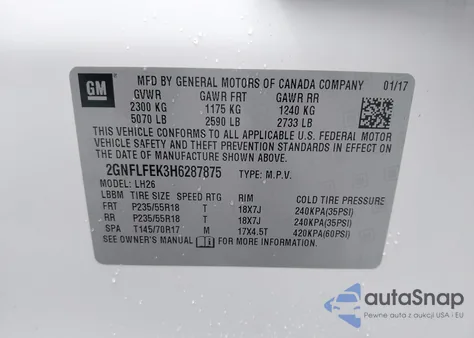 2017 Chevrolet Equinox Lt from USA, damaged, VIN 2GNFLFEK3H6287875